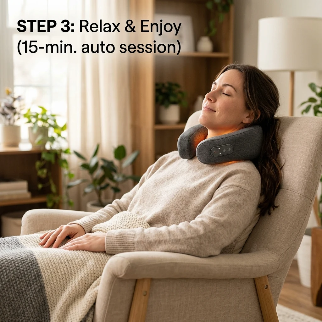 Step 3: Relaxing during a soothing 15-minute neck massage session